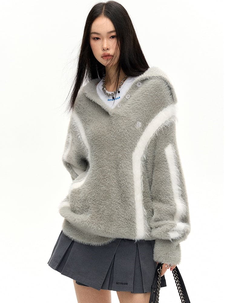 Loose Line Design Lapel Sweater - chiclara