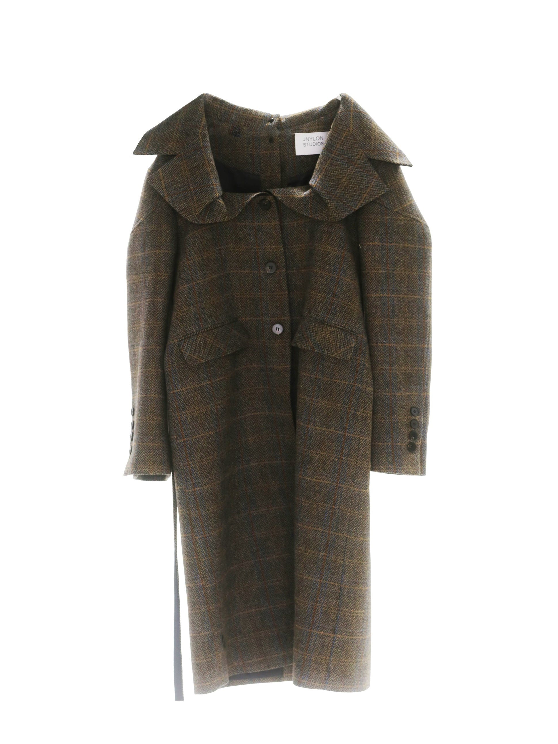 Plaid Wool Long Coat With 3D Generous Collar - chiclara