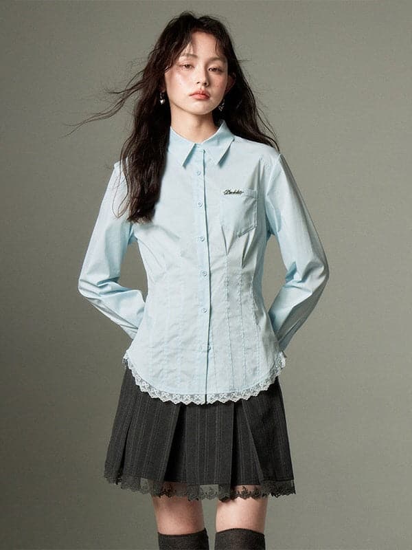 Slim Lace Stitch Waist Shirt - chiclara
