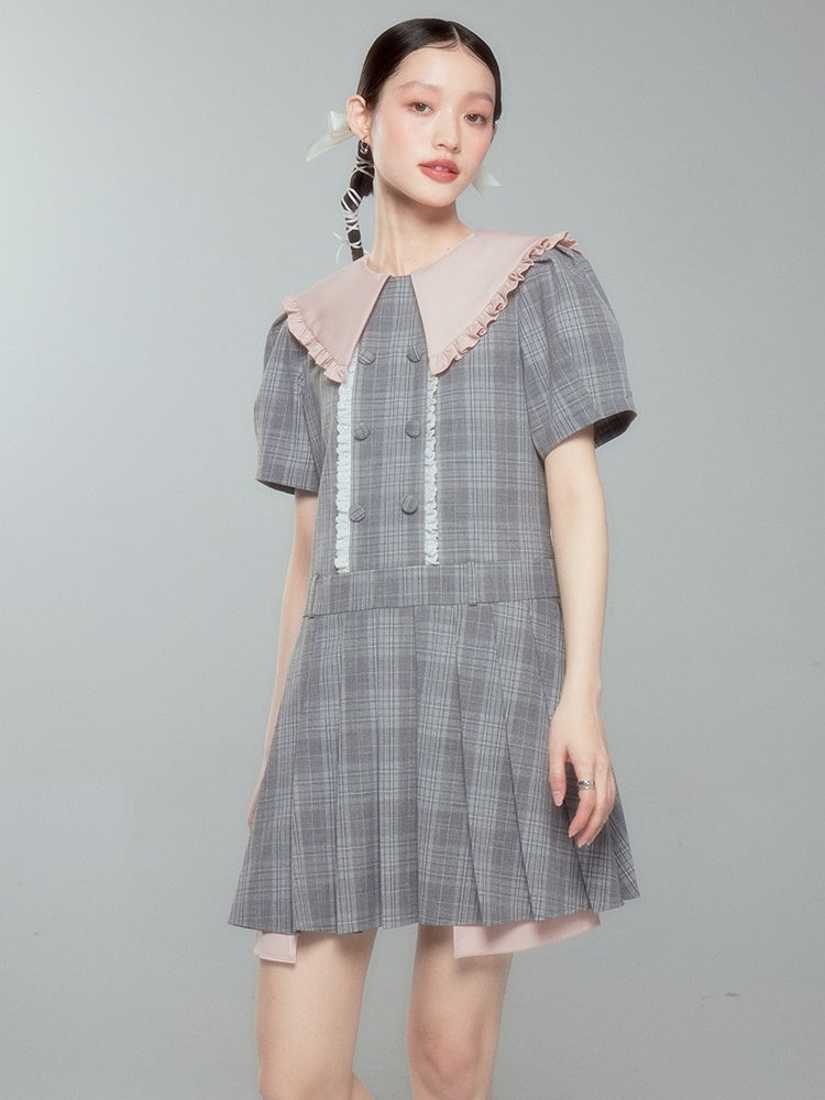 Plaid Doll Collar Dress - chiclara