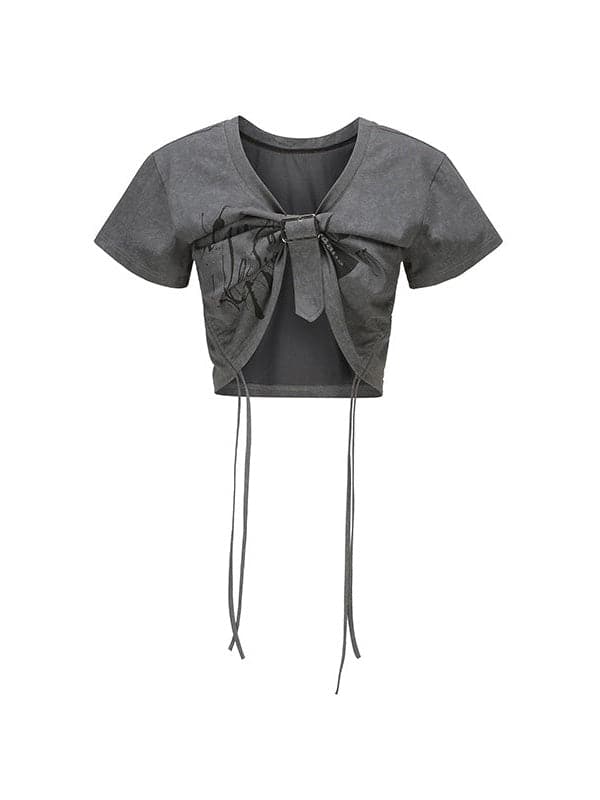 Short Sleeve T-Shirt With Pull-Up Belt - chiclara
