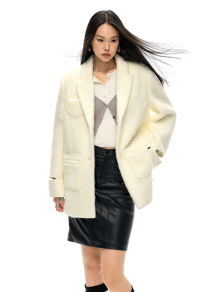 Wool Blend Oversize Jacket Coat - chiclara