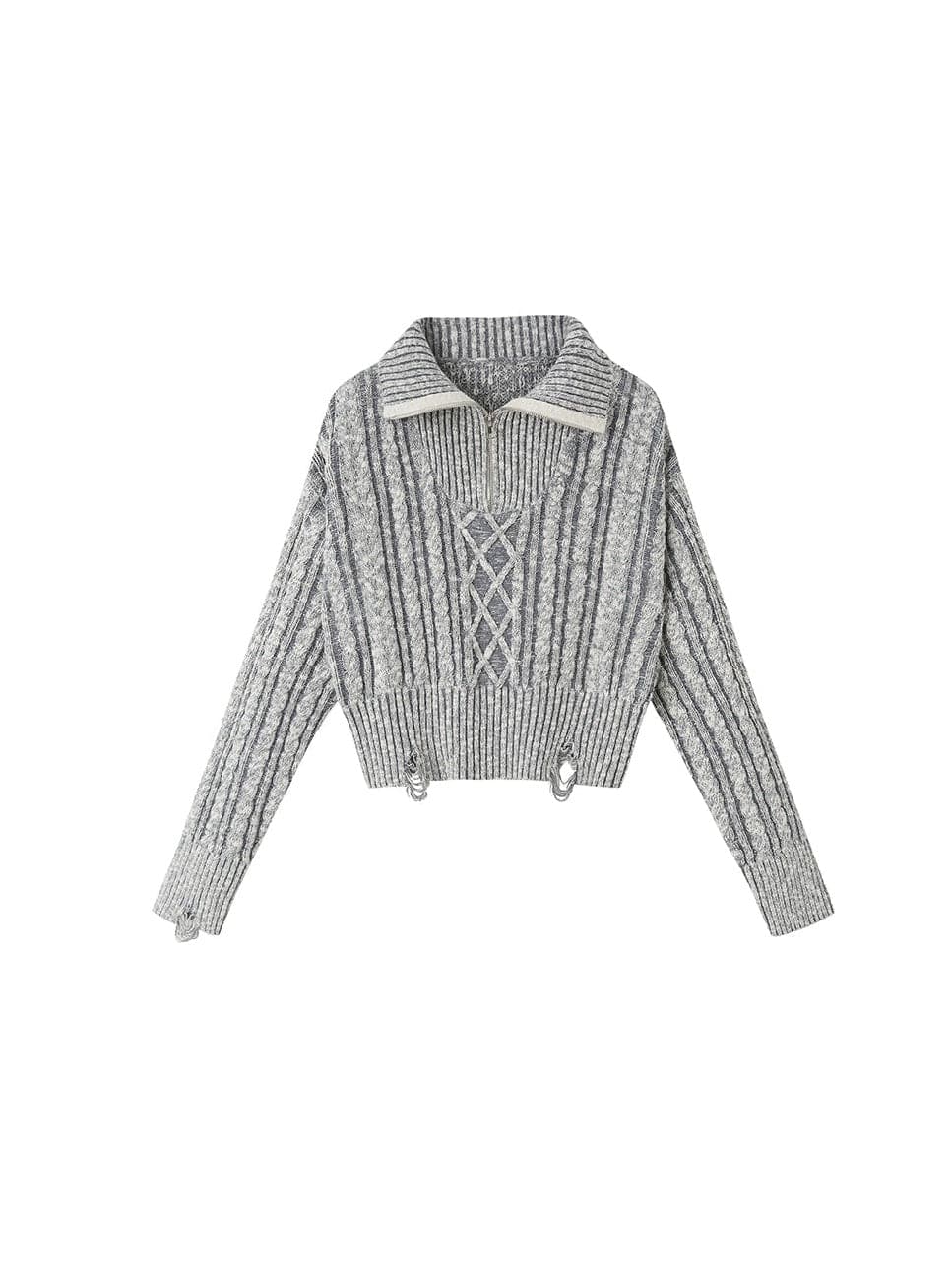 High Collar Half-Zip Knit Sweater - chiclara