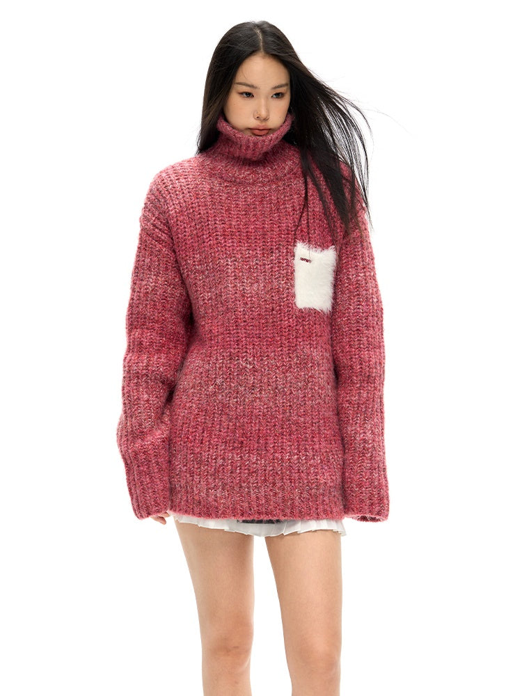 Gradient Color High-Neck Loose Sweater - chiclara