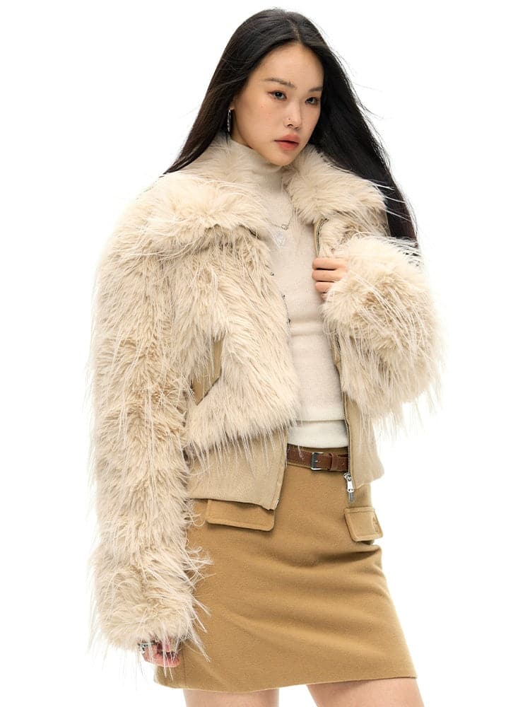 Long Hair Lapel Eco-Friendly Fur Jacket - chiclara