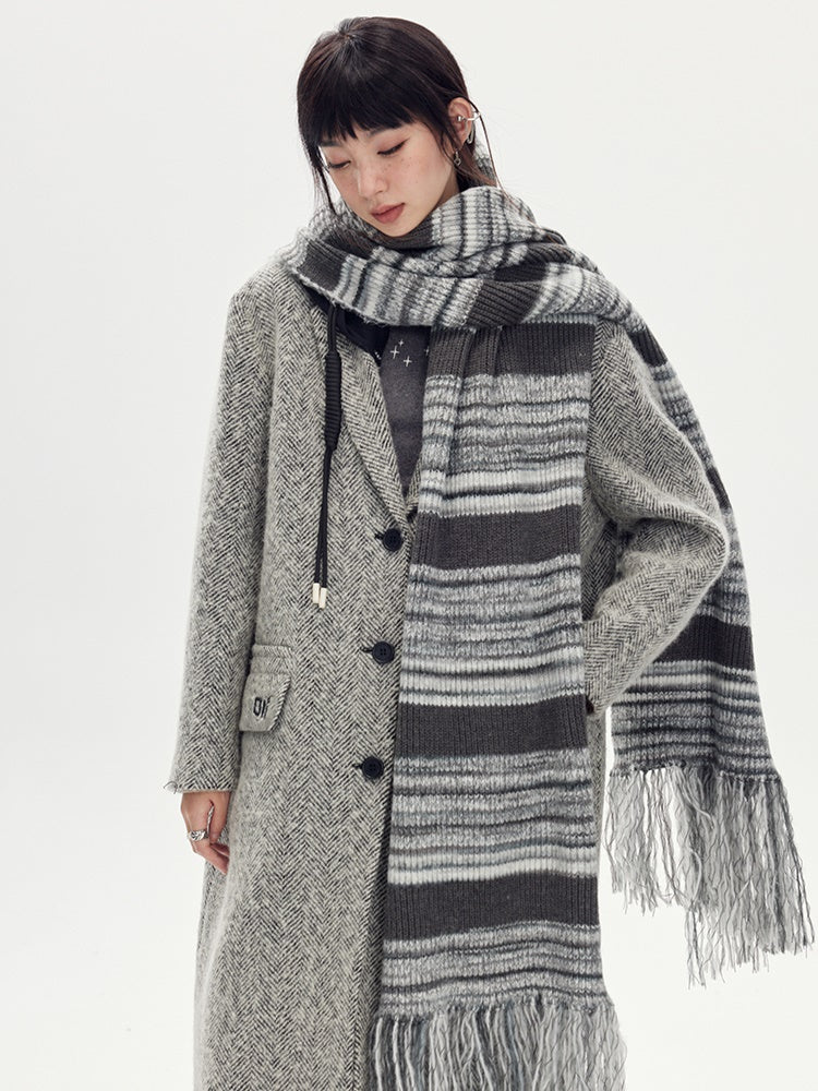 Retro Striped Knit Hat And Scarf - chiclara