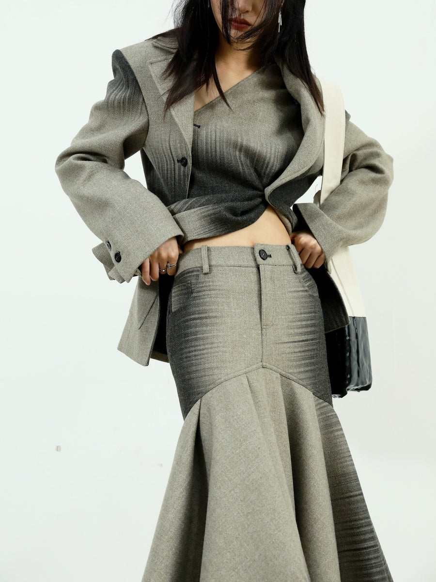 Elegant Luxury Gradient Multilayer A-Line Mesh Skirt - 0872_KHAKI