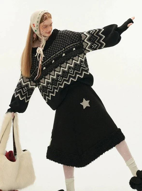 Star Vintage Pattern Sweater Set - chiclara