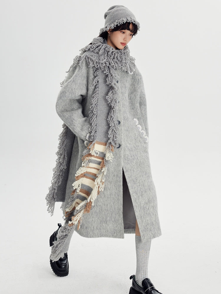 Wool Coat With Lace Lapel - chiclara