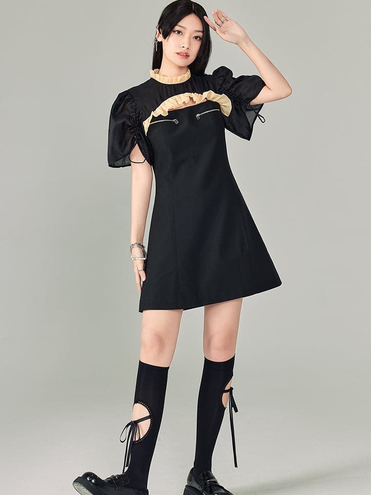 Short Sleeve Zipper Cheongsam Dress - chiclara