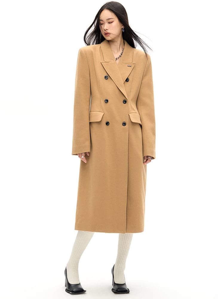 Slim Waist Double Blest Long Coat - chiclara