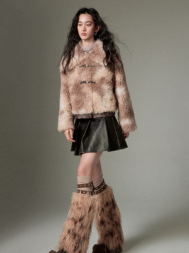 Short Fur Jacket In Marble Color - chiclara