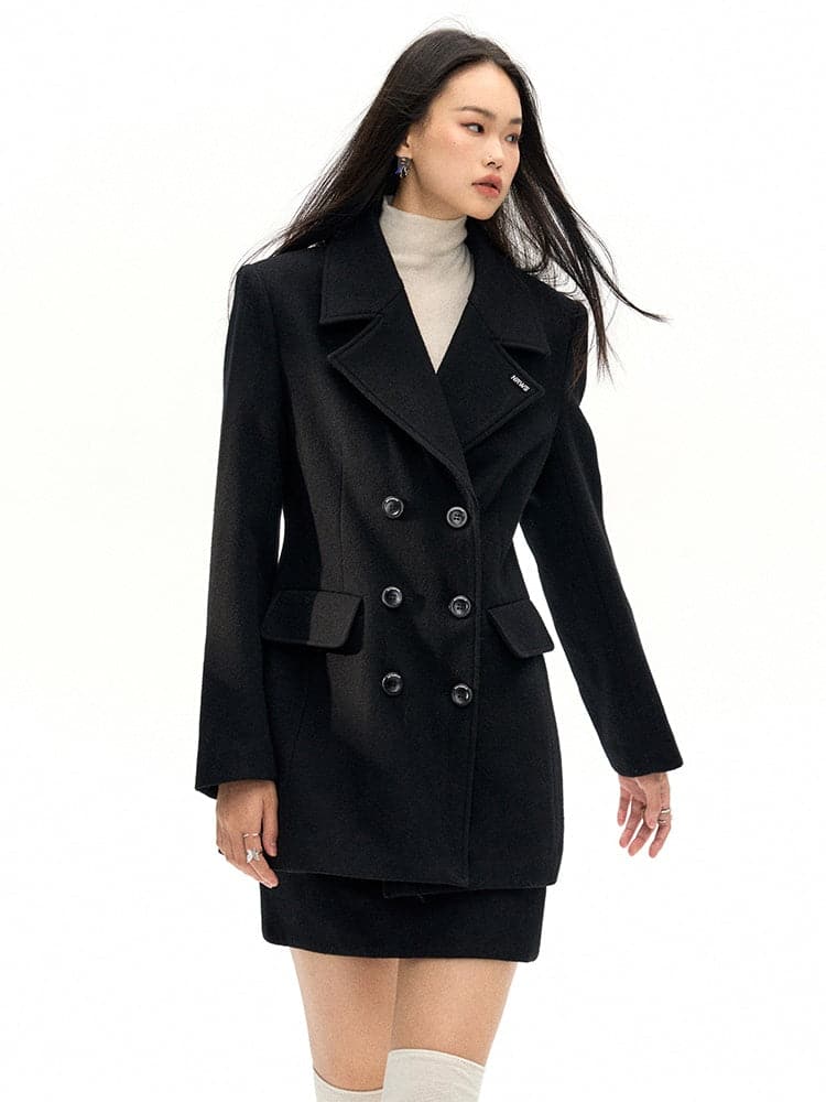 Double Button Wool Coat ＆ Mini Skirt - chiclara