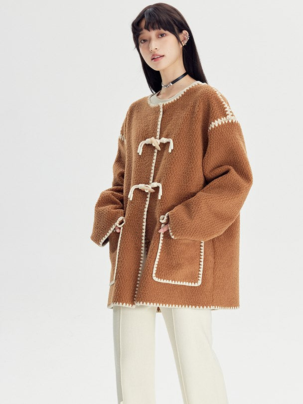 Embroidered Lamb Wool Shell Coat - chiclara