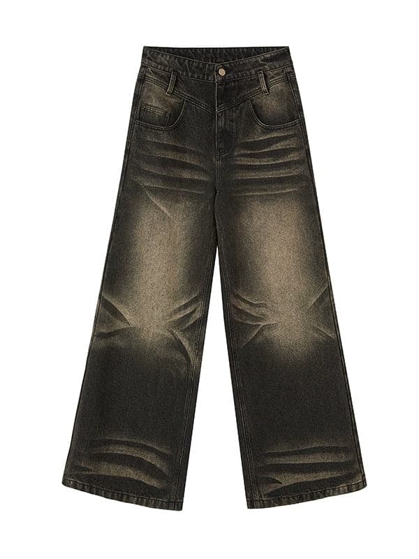 Large Pocket Distressed Straight Jeans - chiclara