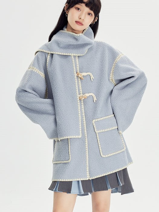 Embroidered Lamb Wool Shell Coat - chiclara