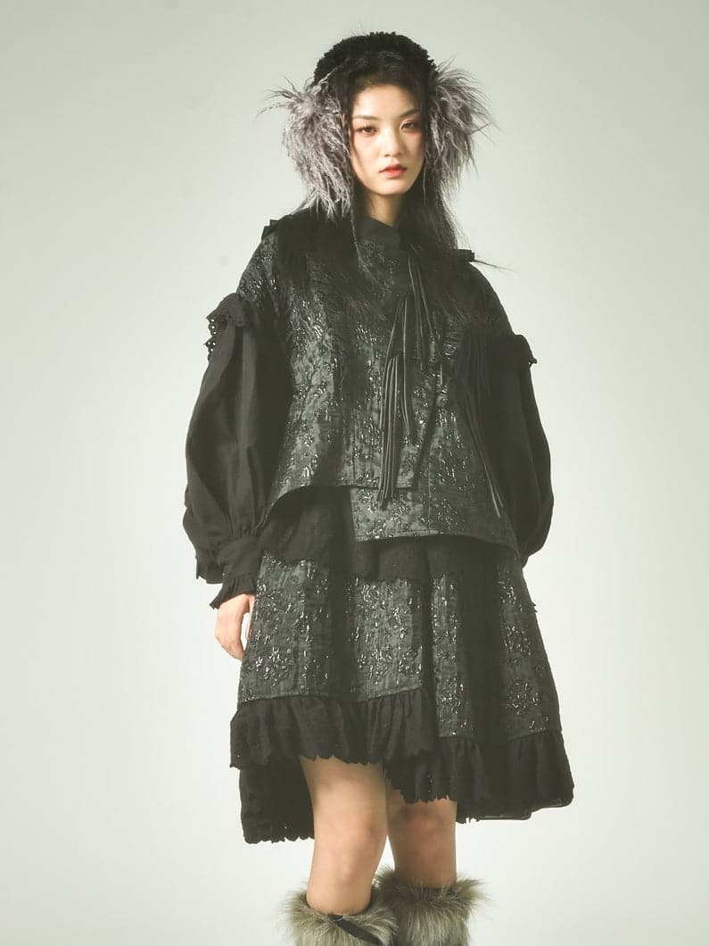 Chinese Style Lace Ruffled Jacket & Skirt Set - chiclara