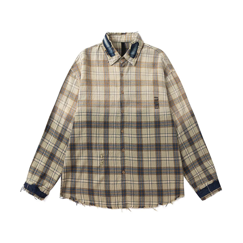 Ombré Plaid Button-Up Shirt - chiclara