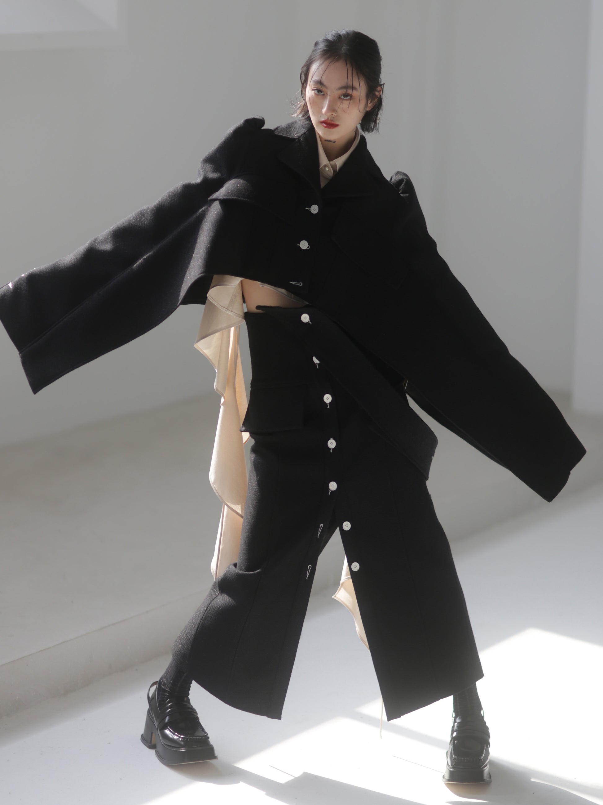 Elevated Waist Slit Skirt With Shoulder Strap - chiclara