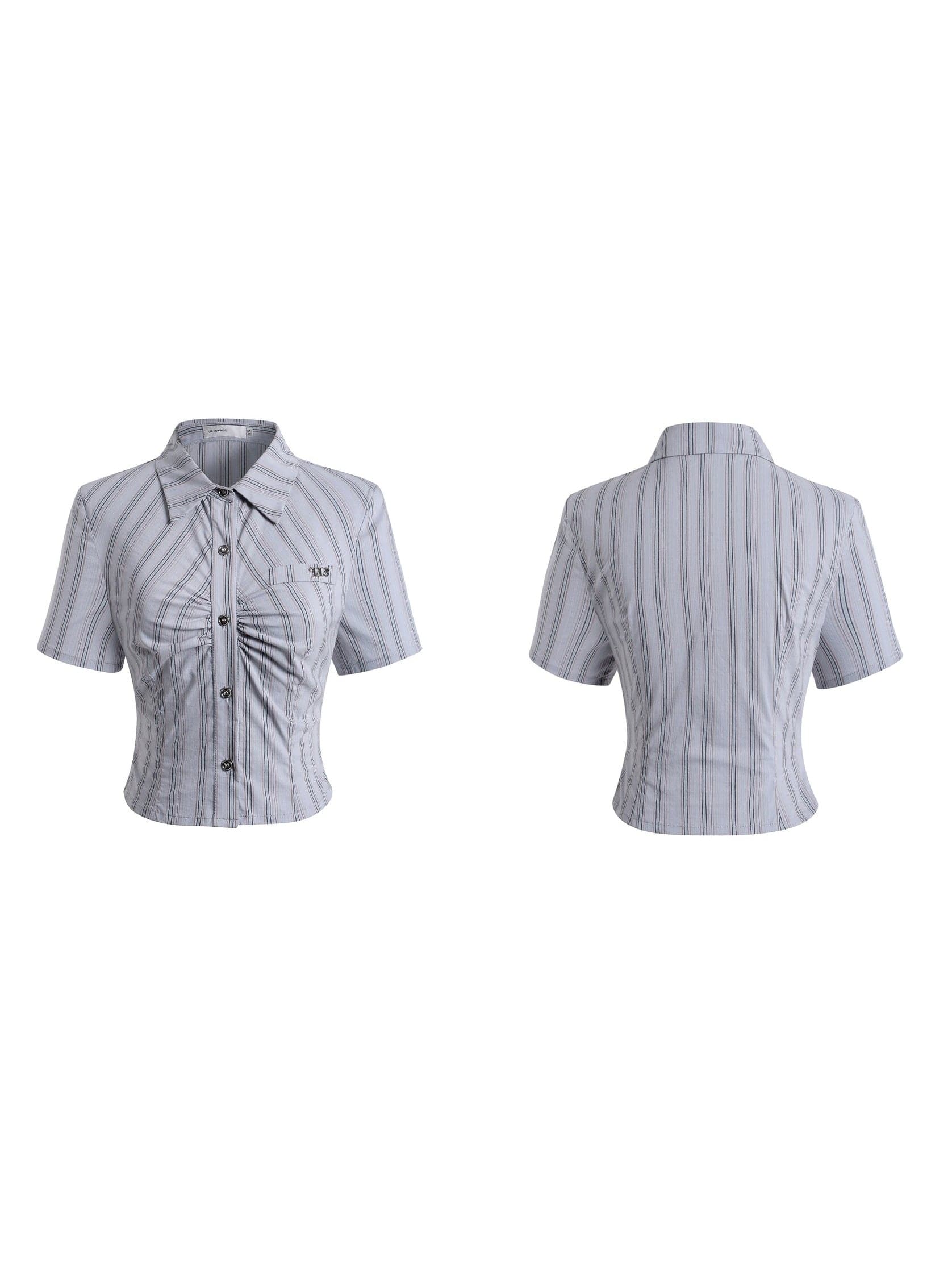 Classic Striped Short-Sleeve Shirt - chiclara
