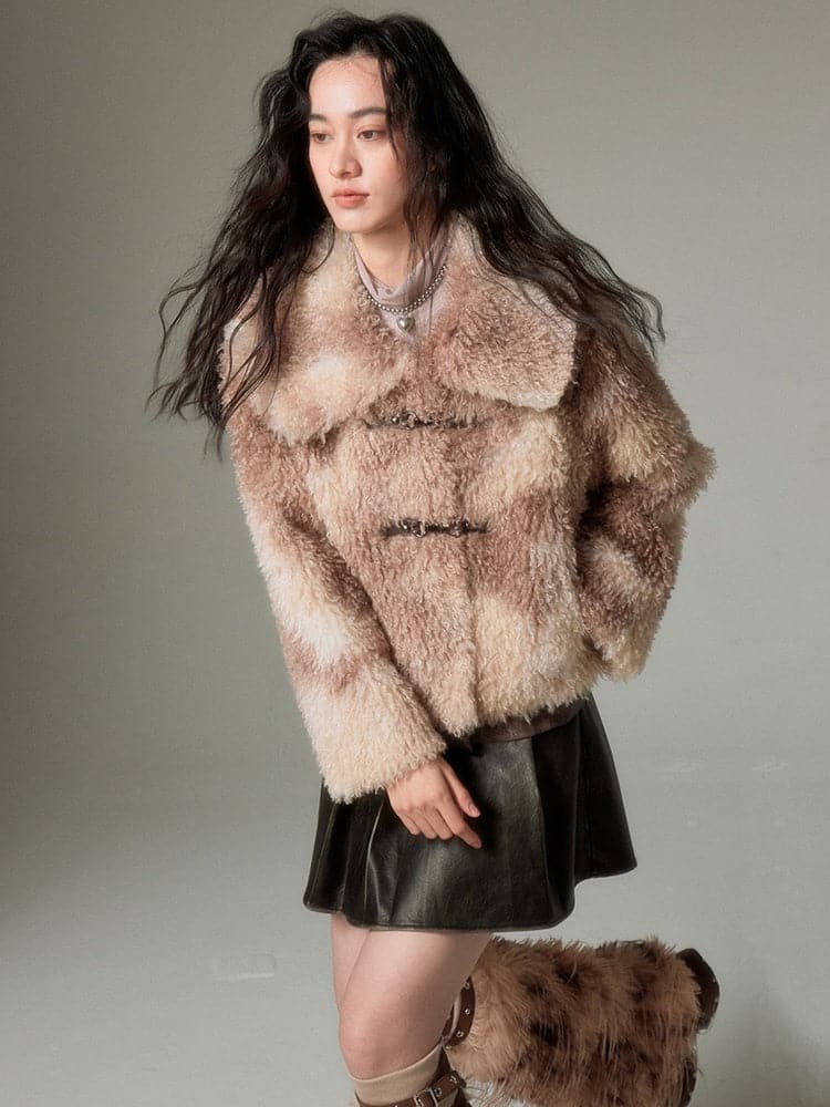 Short Fur Jacket In Marble Color - chiclara