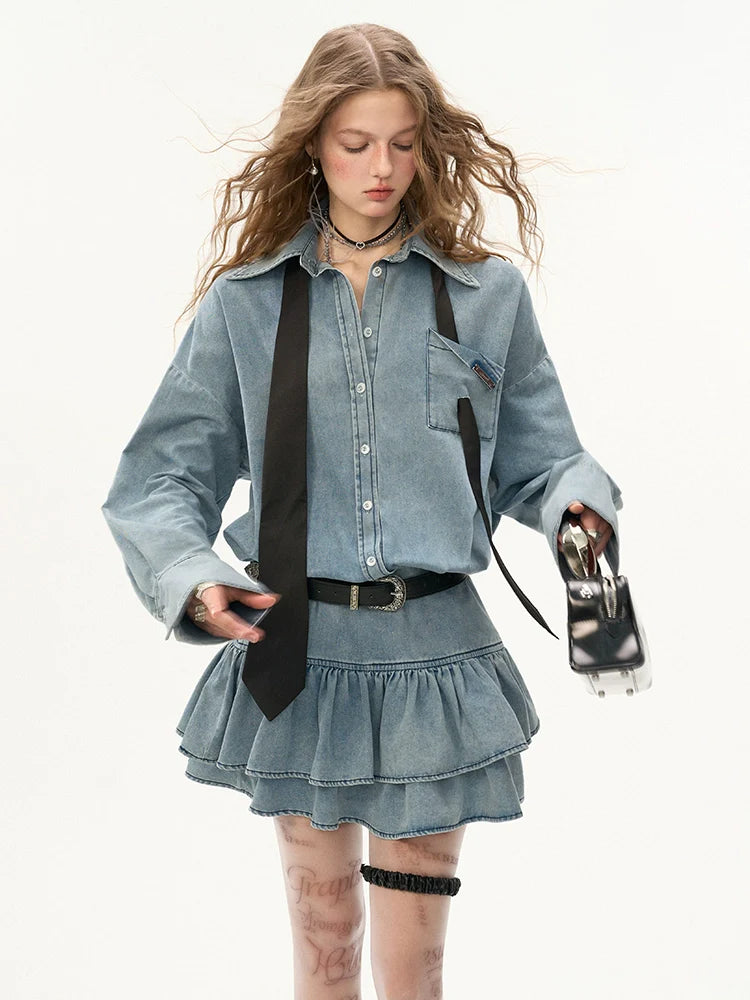 Vintage Denim Shirt Dress - chiclara