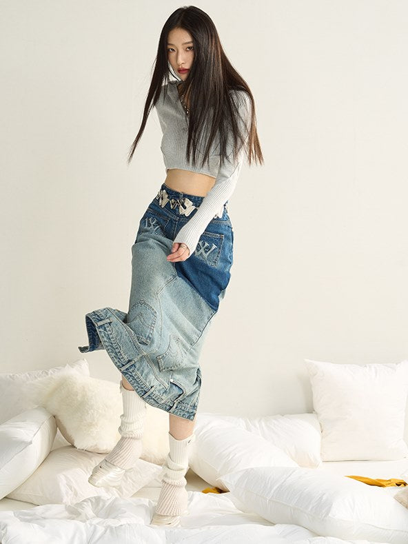 Gradient Fishtail Denim Skirt - chiclara