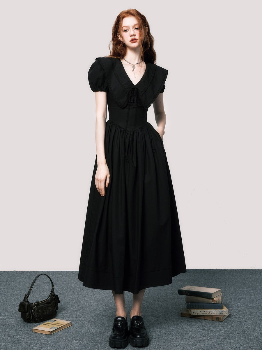 Elegant V-Neck Puff Sleeve Little Black Dress by Luluswings