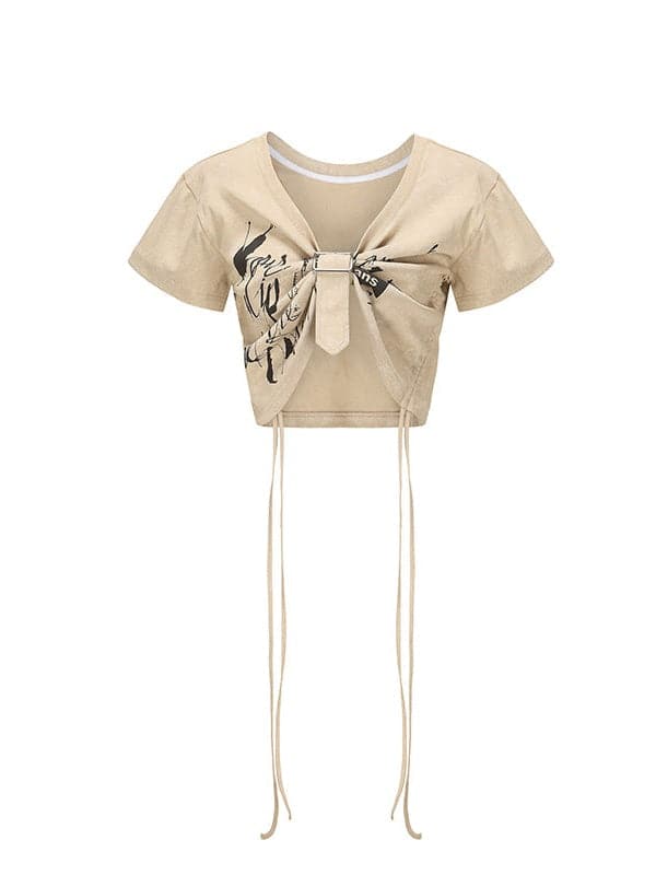 Short Sleeve T-Shirt With Pull-Up Belt - chiclara