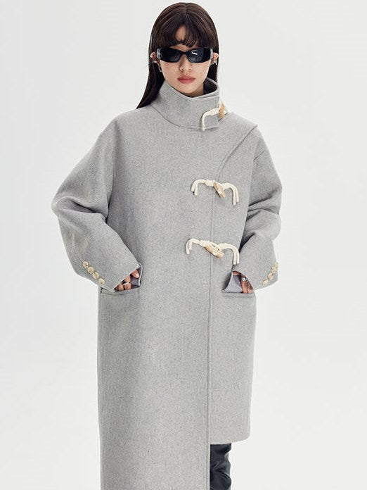 Woolen Coat With Horn Button - chiclara