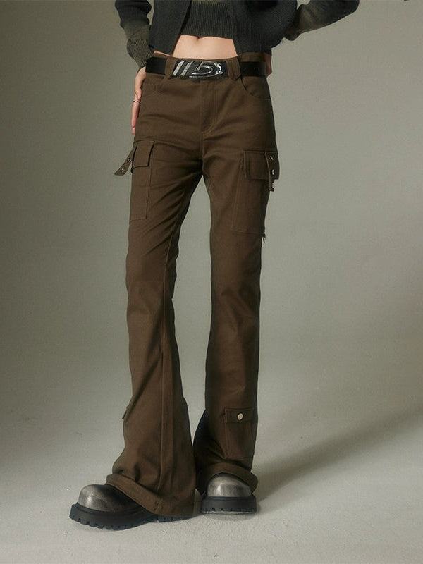 Micro-Flared Pants With Flap Pocket Design - chiclara