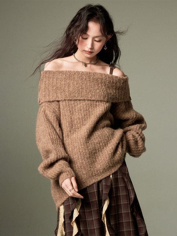 Loose One-Shoulder Sweater - chiclara