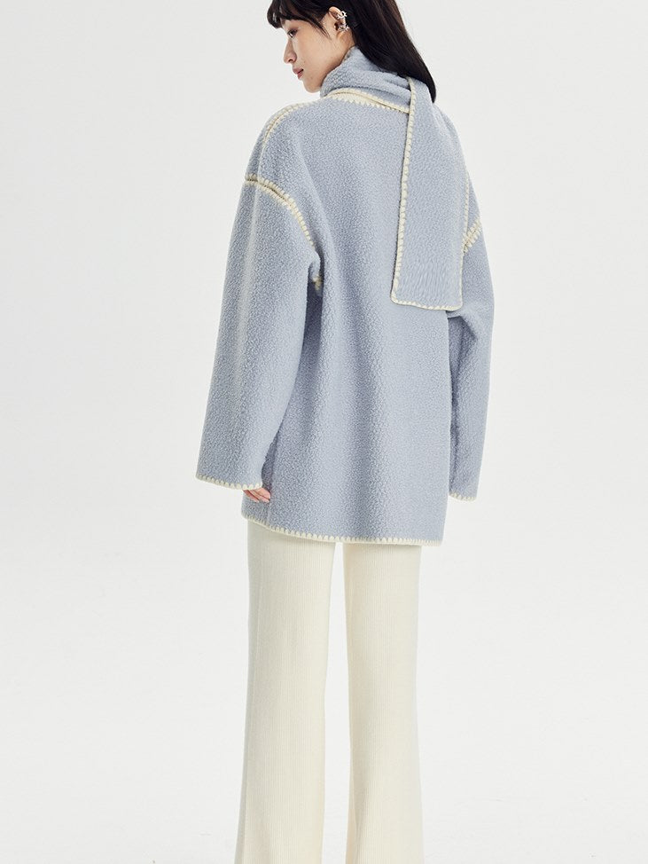 Embroidered Lamb Wool Shell Coat - chiclara