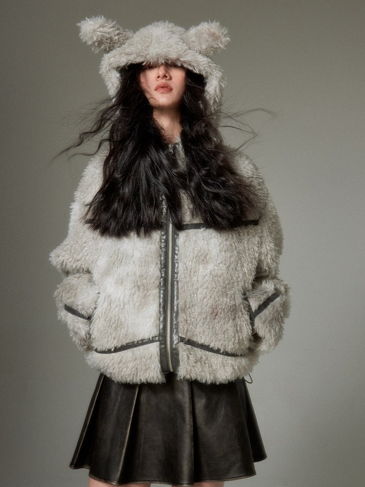 Sustainable Rabbit-Eared Fur Coat - chiclara