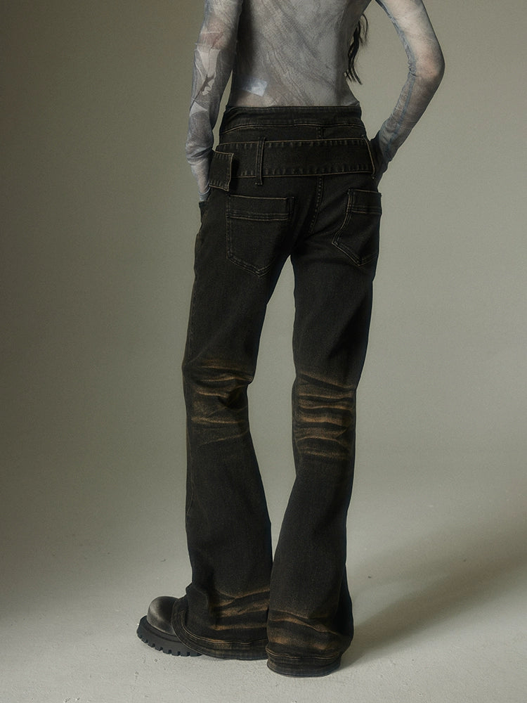 Wide-Belted Gradient Jeans With Subtle Micro-Flare - chiclara