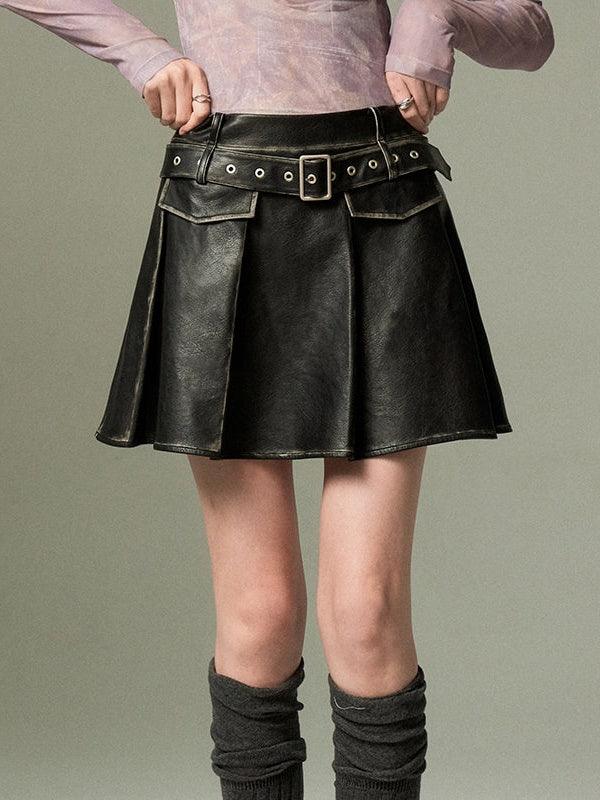 Vintage Pleated Leather Skirt - chiclara