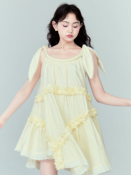 Irregular Frill Lotus Lace Dress