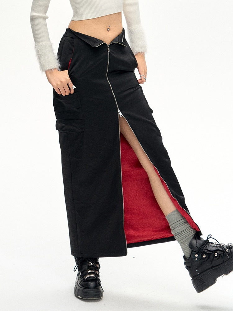 Zippered Slit Work Skirt - chiclara