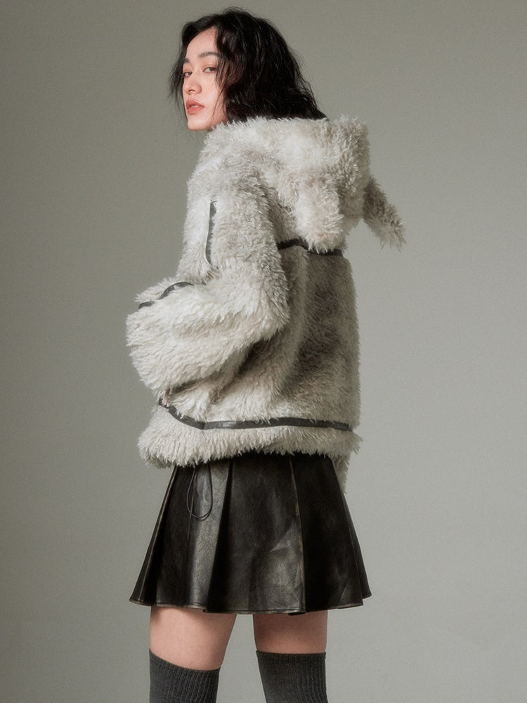 Sustainable Rabbit-Eared Fur Coat - chiclara