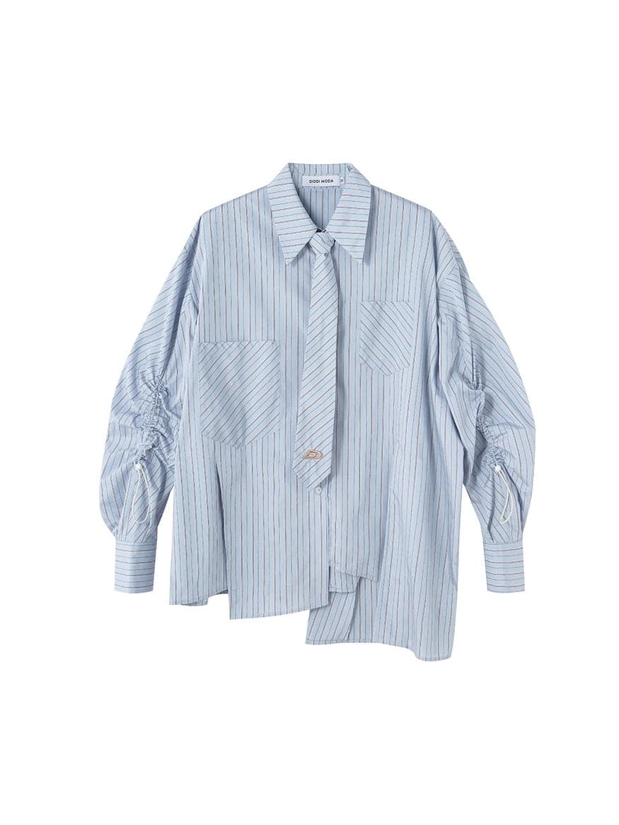 Loose Striped Tie Shirt - chiclara