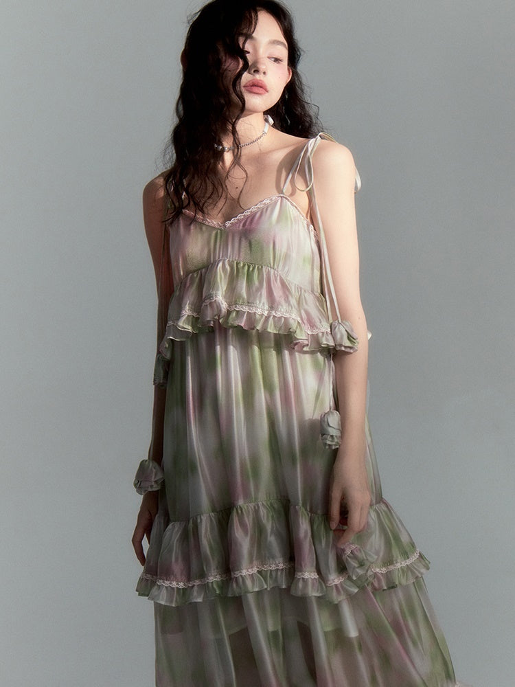 Spliced Floral Suspender Cake Dress - chiclara