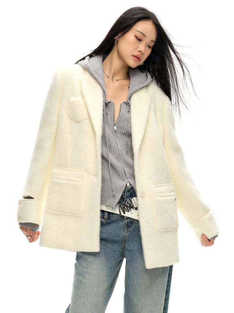 Slit Cuffs Wool Blend Oversize Jacket Coat - chiclara
