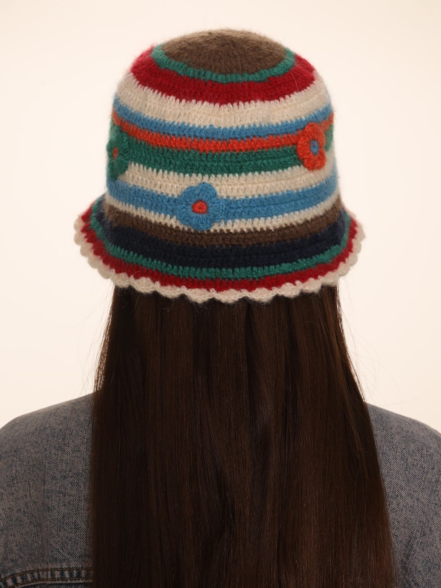 Striped Wool Fisherman Hat With Floral Accents - chiclara