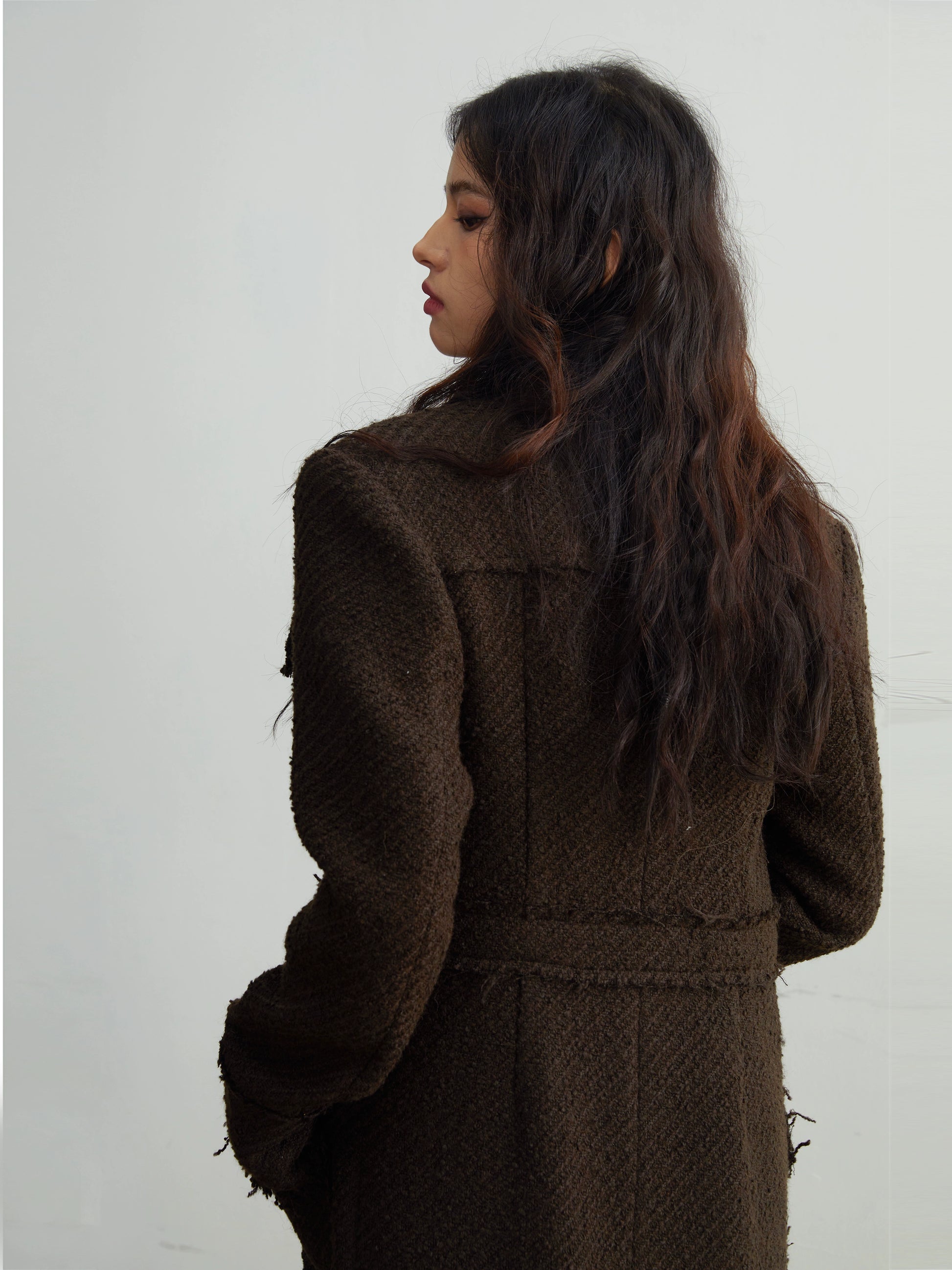 Refined Tweed Texture Longline Jacket - chiclara