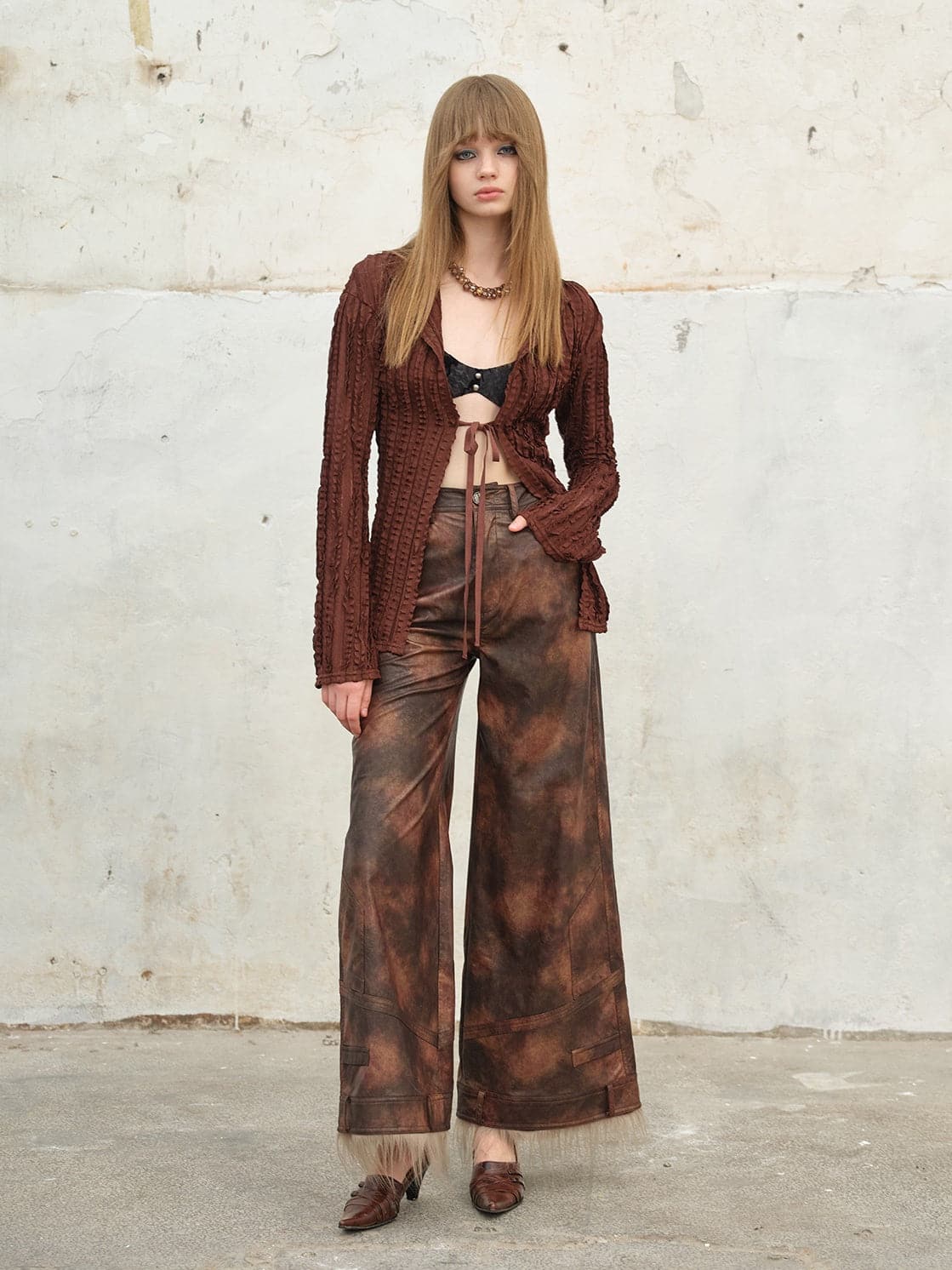 Luxury Smudged Leather Pants With Fur Trim - chiclara
