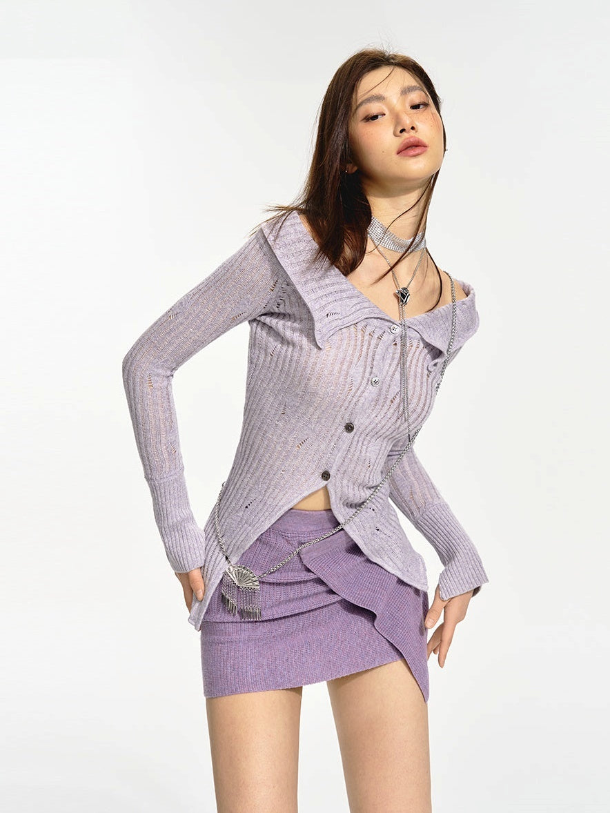 Geometric Empty Knit Top & Skirt - chiclara