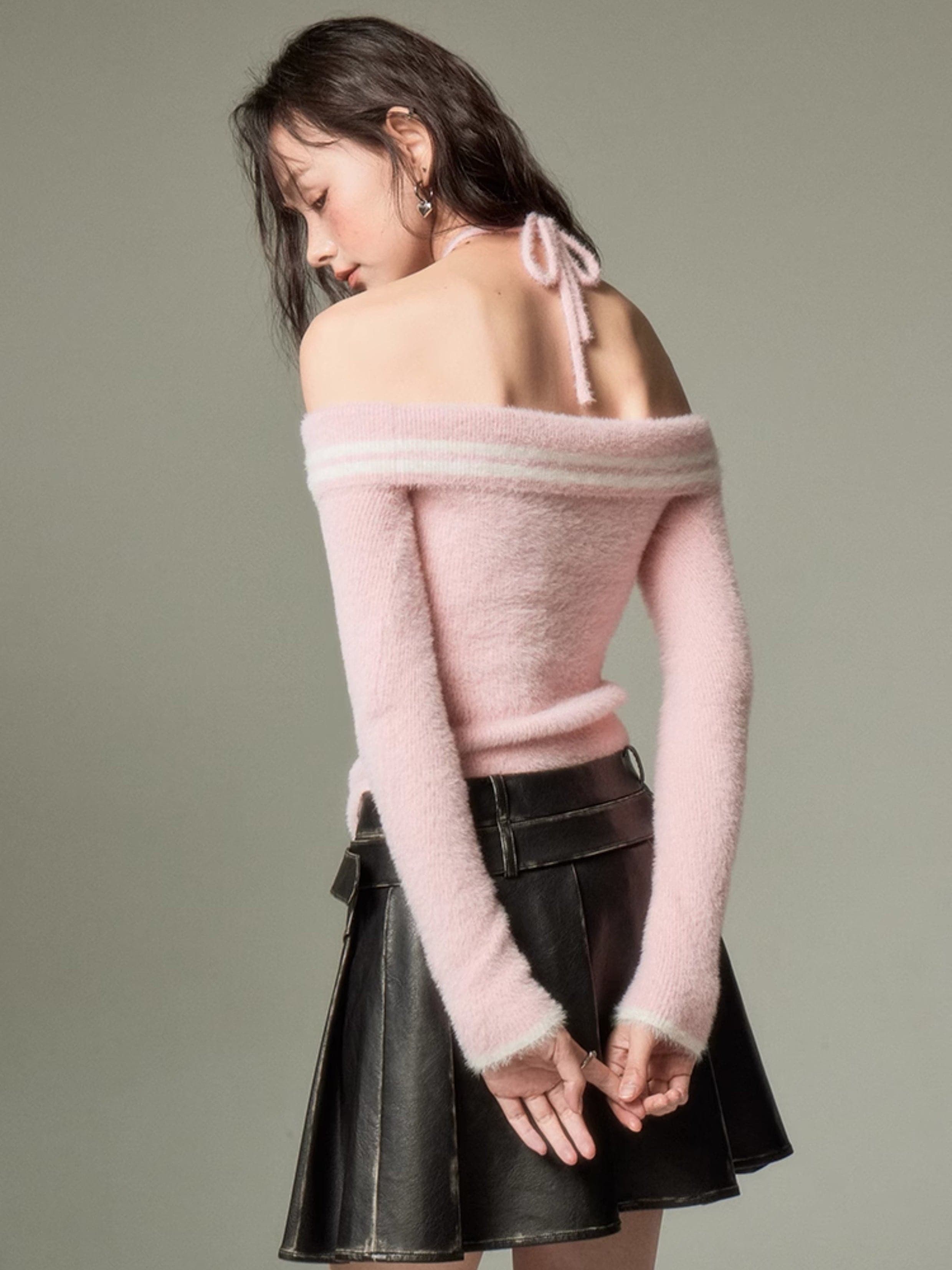 Cross Strap One-Shoulder Sweater - chiclara