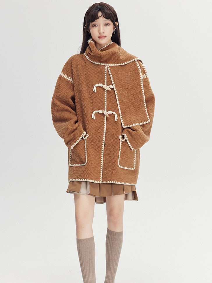 Embroidered Lamb Wool Shell Coat - chiclara