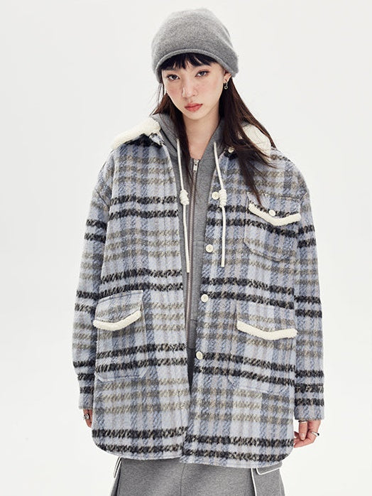 Warm Plaid Loose Jacket - chiclara