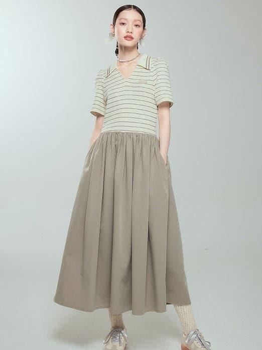 Striped Long Sleeve Polo Dress - chiclara